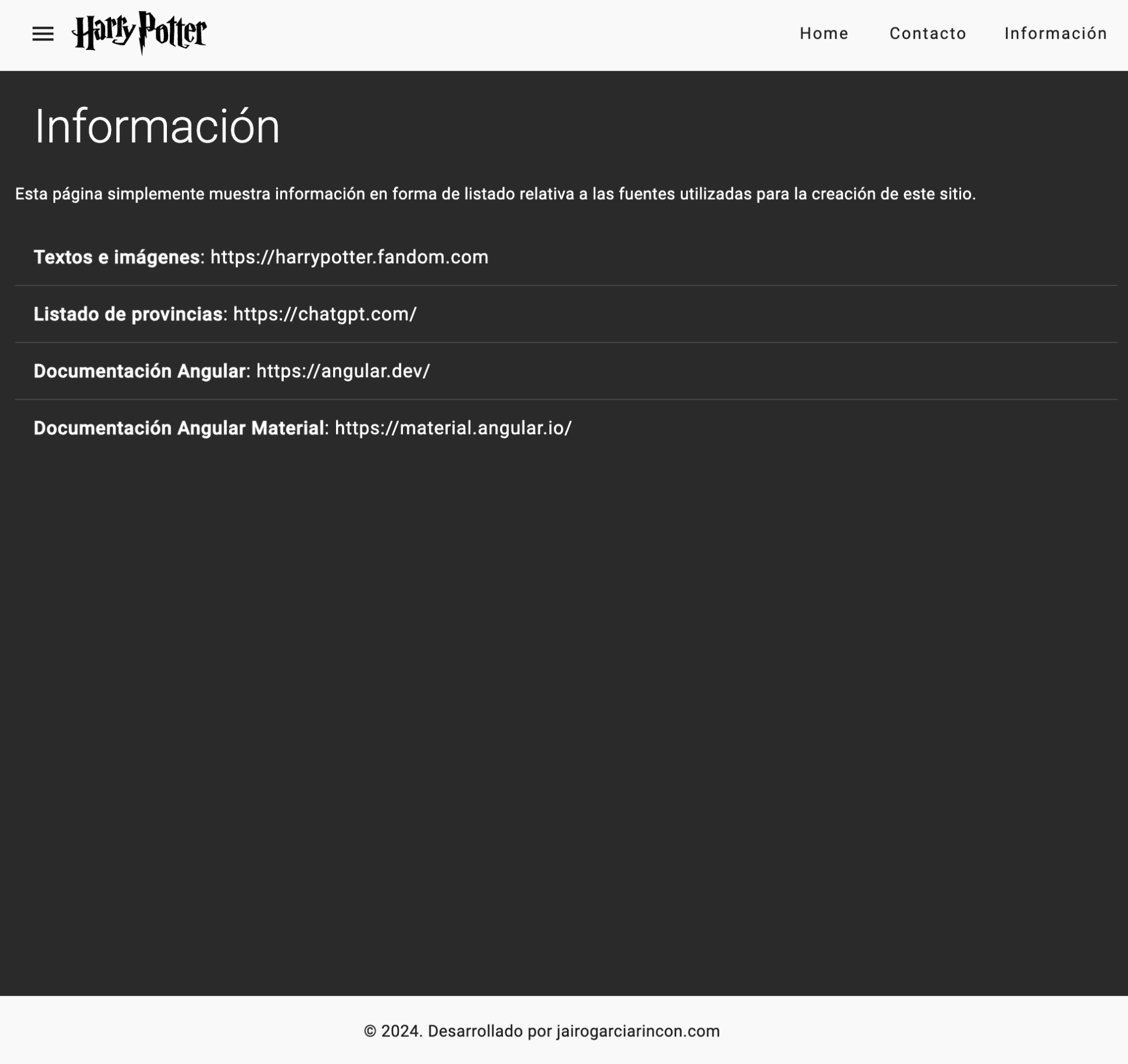 26 Página información - Modo oscuro